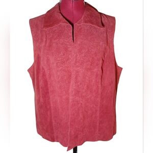NWT New Coldwater Creek Suede Leather Tooled Red / Burgundy Vest XL